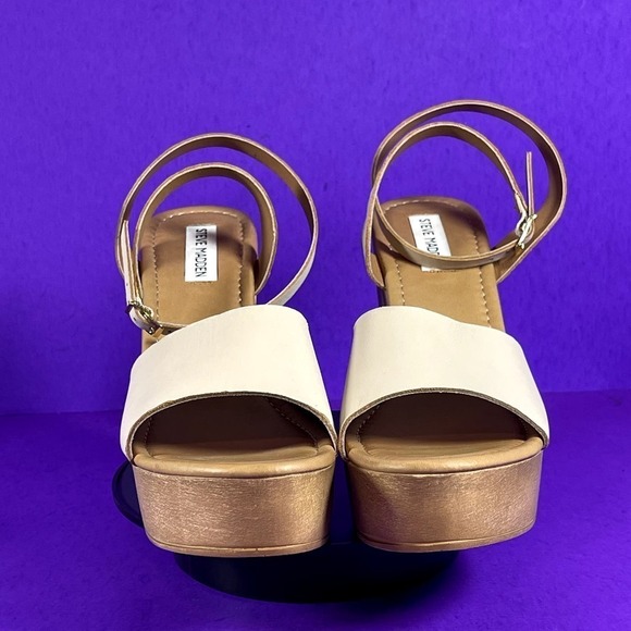 Steve Madden Women's Cream Leather Welsh Wedge Sandals Shoe Size 11 - Picture 2 of 9